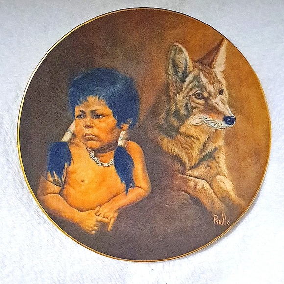 Vintage 1978 Sioux boy & Wolf pup Collectors 8" Plate - Picture 1 of 4